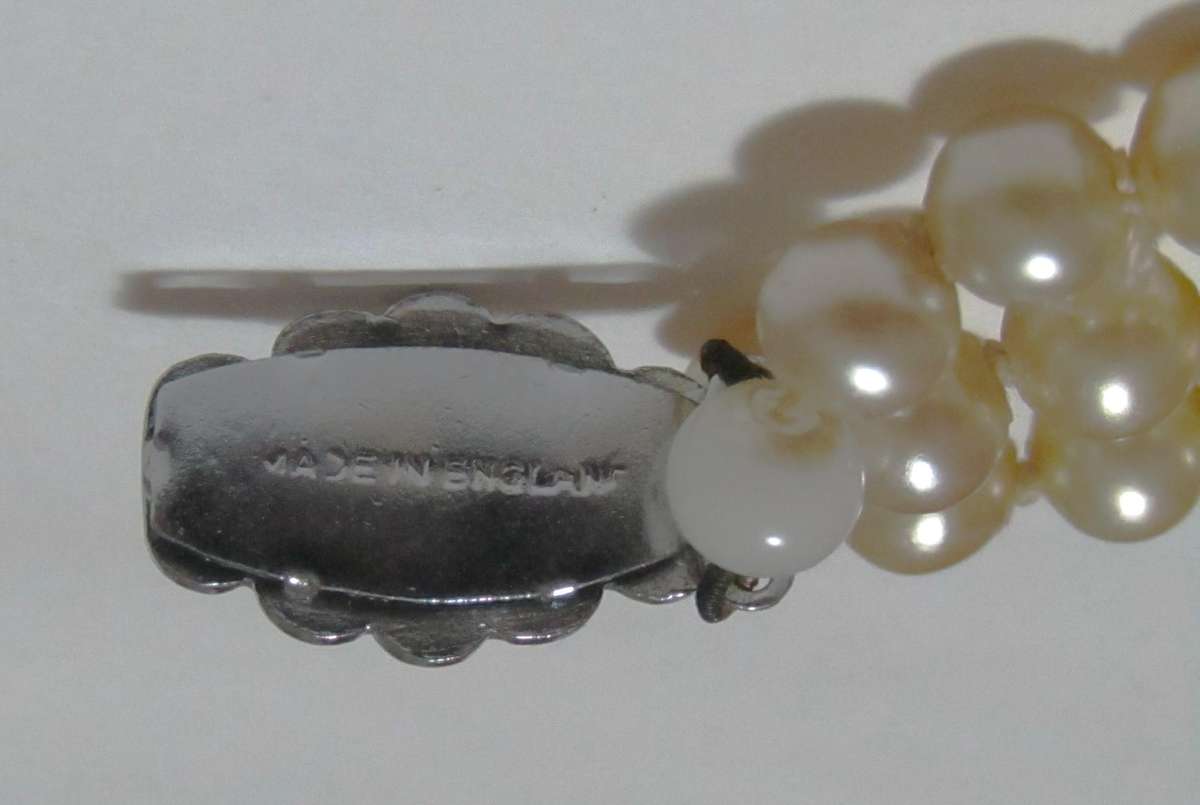 Vintage Three-Strand Faux Pearl Necklace with Silver-Tone Diamante Clasp