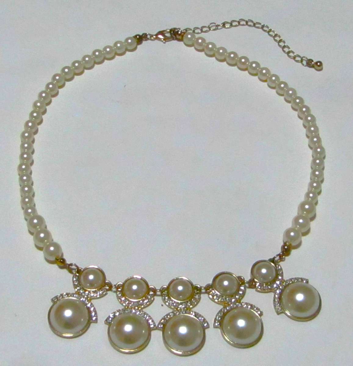Vintage Gold-Tone Diamante and Faux Pearl Statement Bib Necklace