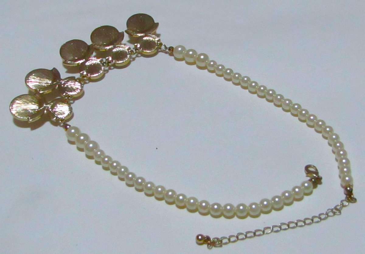 Vintage Gold-Tone Diamante and Faux Pearl Statement Bib Necklace