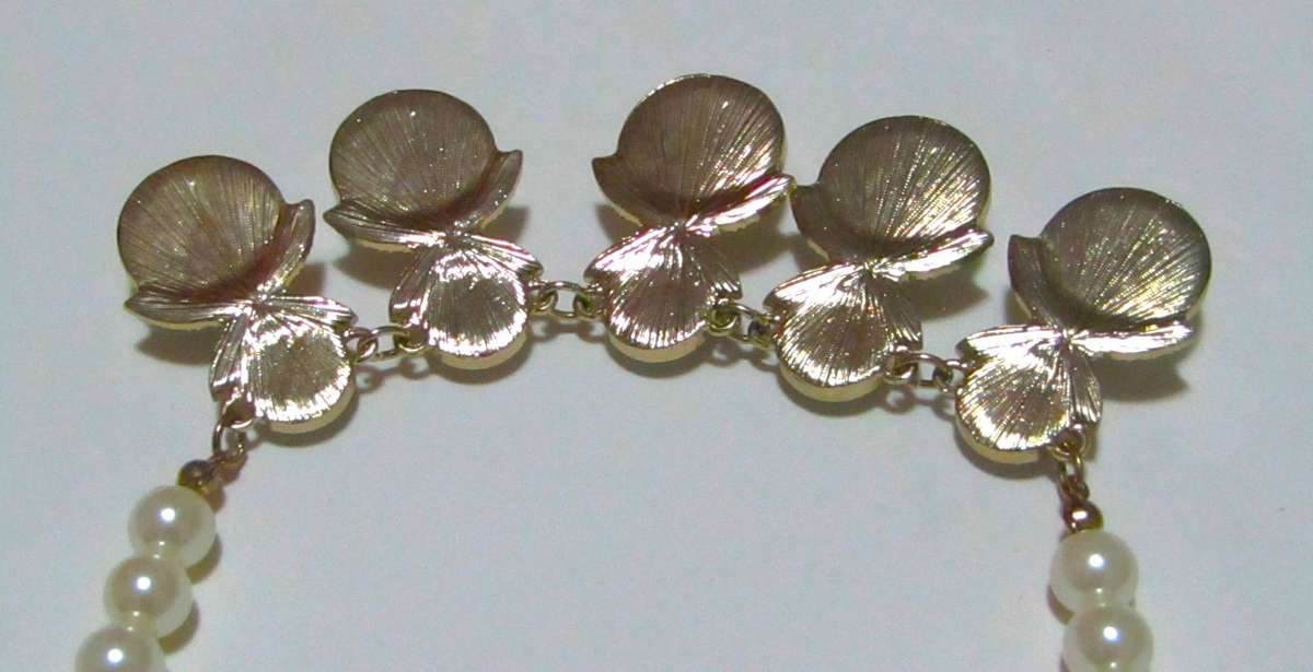 Vintage Gold-Tone Diamante and Faux Pearl Statement Bib Necklace