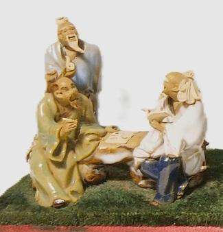 Rare Shiwan Eight Immortals Ceramic Set | 12-Figure Mid-Century Chinese Composition | Scholar Theme