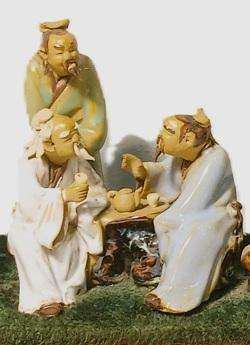 Rare Shiwan Eight Immortals Ceramic Set | 12-Figure Mid-Century Chinese Composition | Scholar Theme