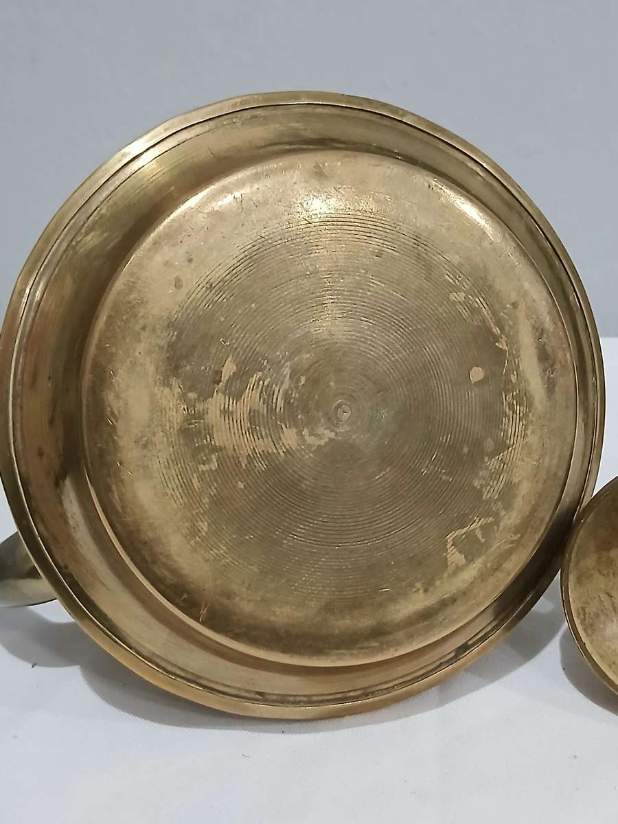 Vintage Brass Kettle | Delft-Style Ceramic Handle | Most Likely Made in Thailand for Export