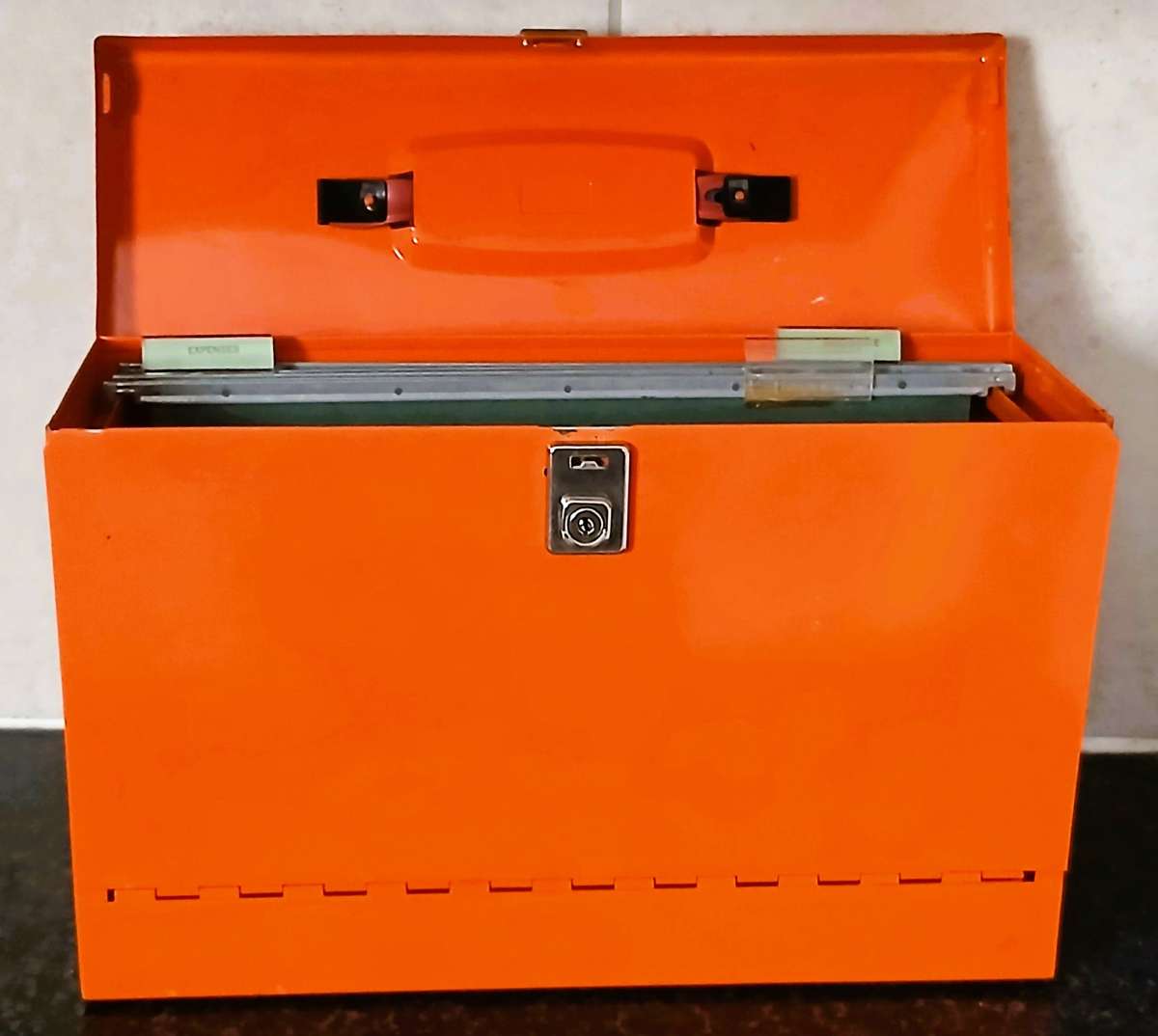Retro 1970s/80s Orange Hanging File Storage Box | Bold Office Décor & Functional Organiser