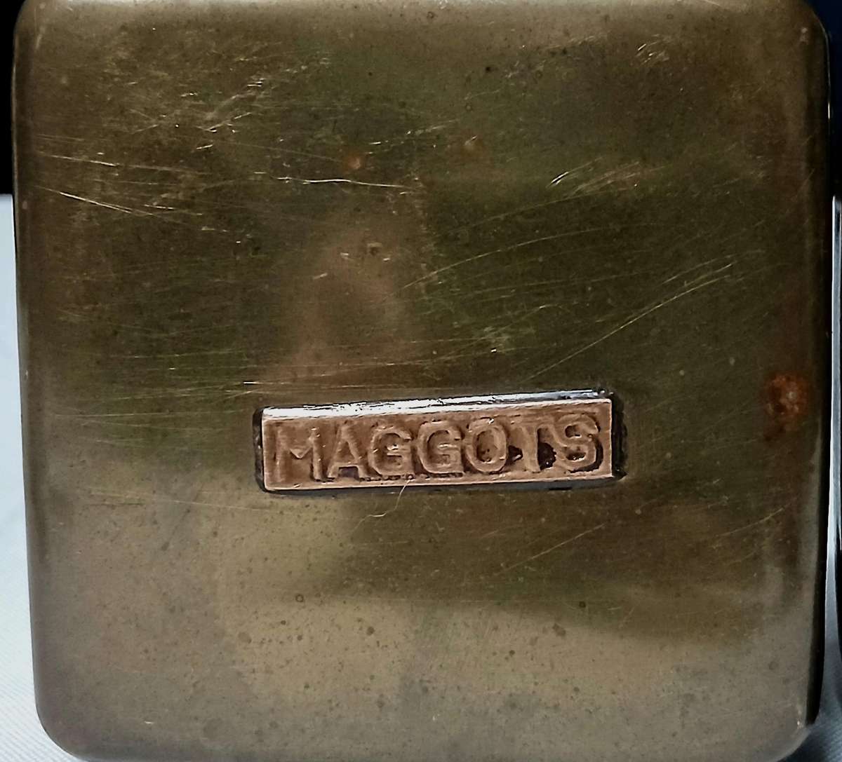 Vintage Brass Bait Tin Set with Copper Labels | Maggots, Worms & General Bait Boxes