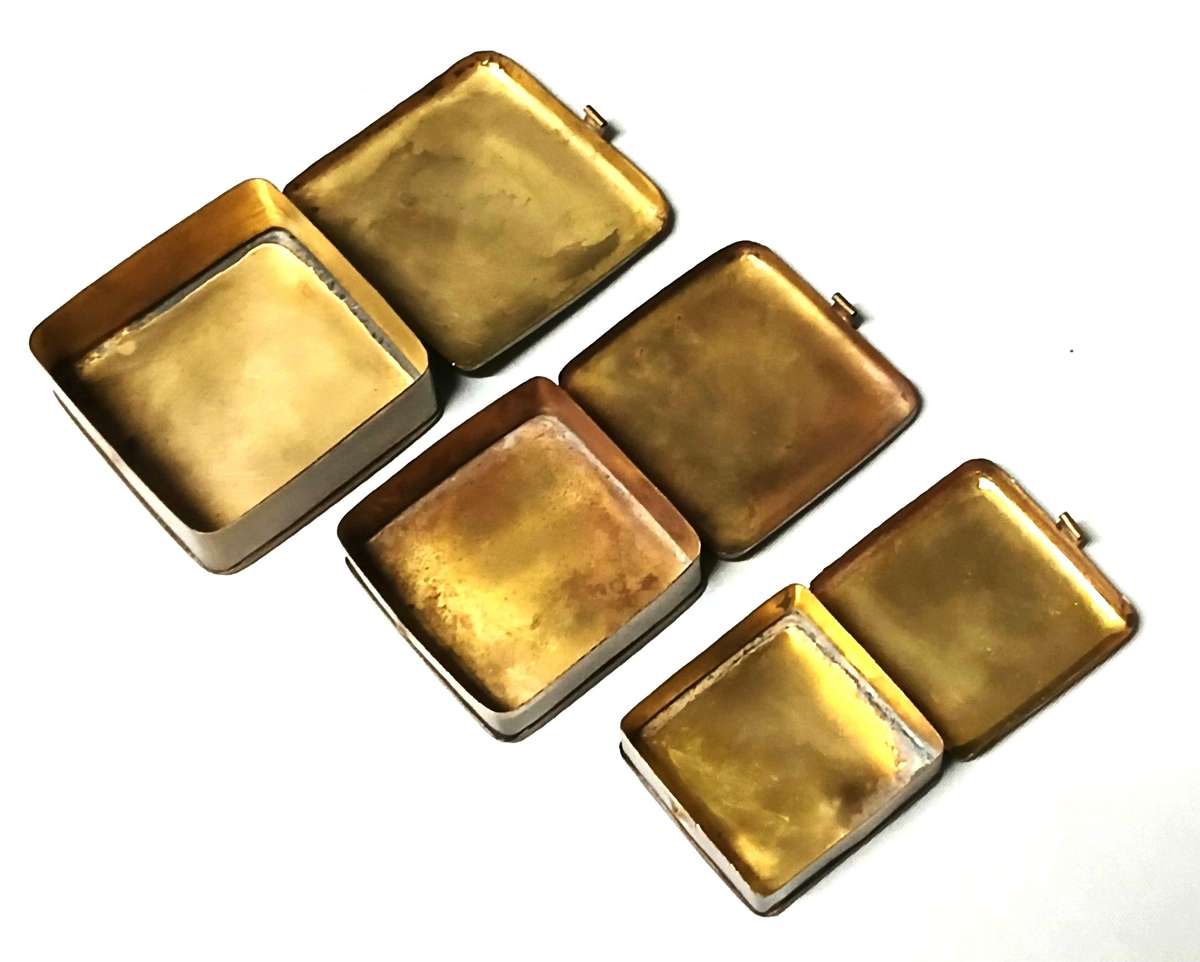 Vintage Brass Bait Tin Set with Copper Labels | Maggots, Worms & General Bait Boxes