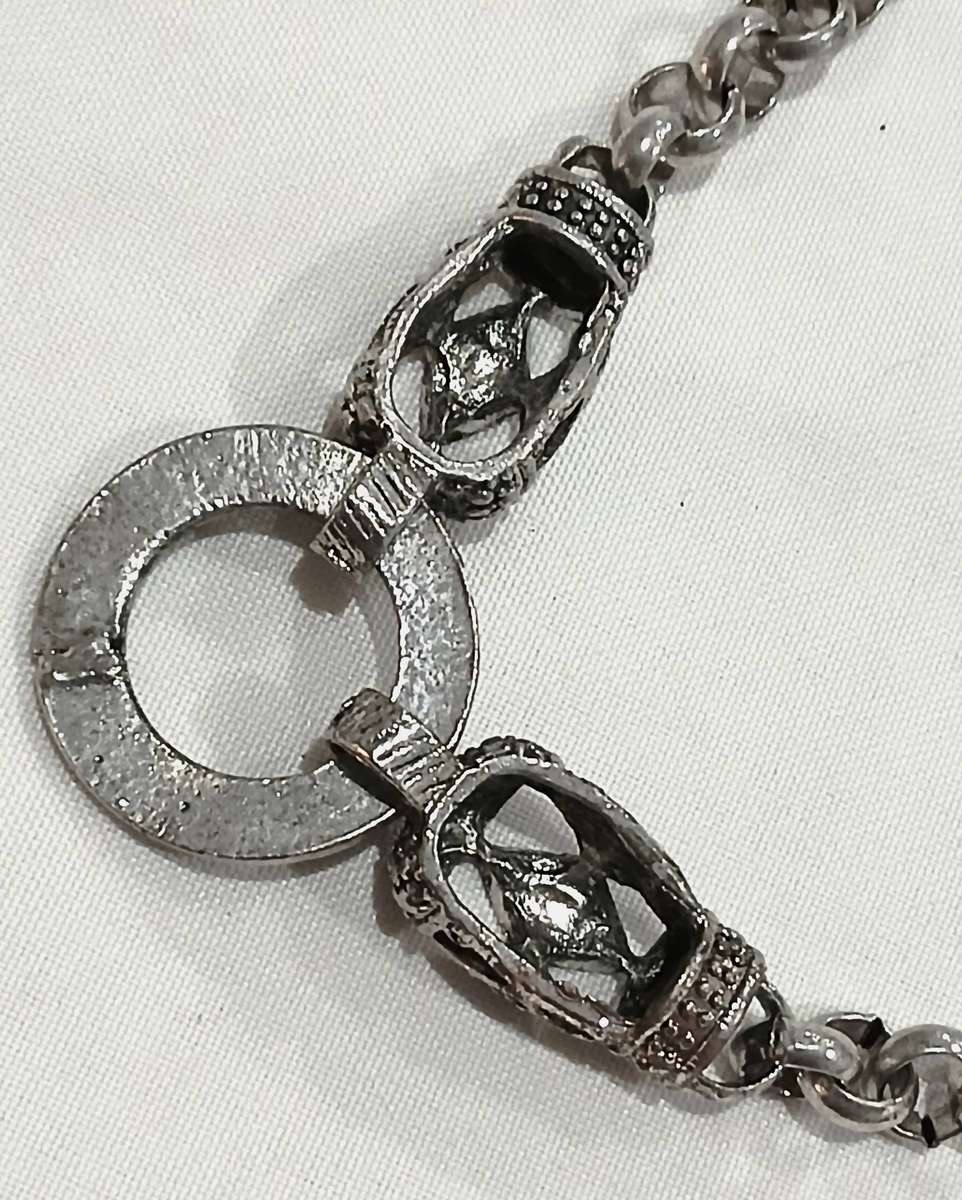 Vintage Chunky Silvertone Necklace | Signed D&H | Statement Chain with Geometric Pendant
