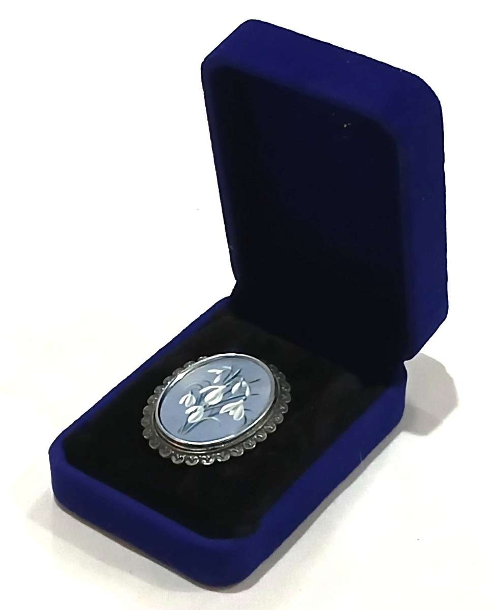 Vintage Hand-Painted Floral Brooch with Box | Thomas L. Mott, Made in England