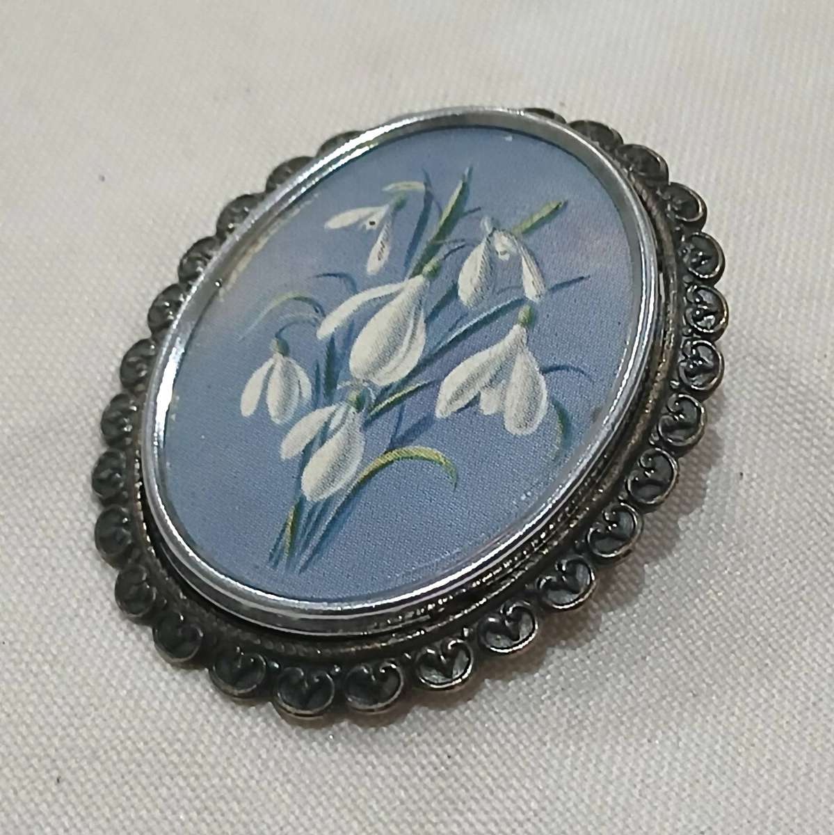 Vintage Hand-Painted Floral Brooch with Box | Thomas L. Mott, Made in England