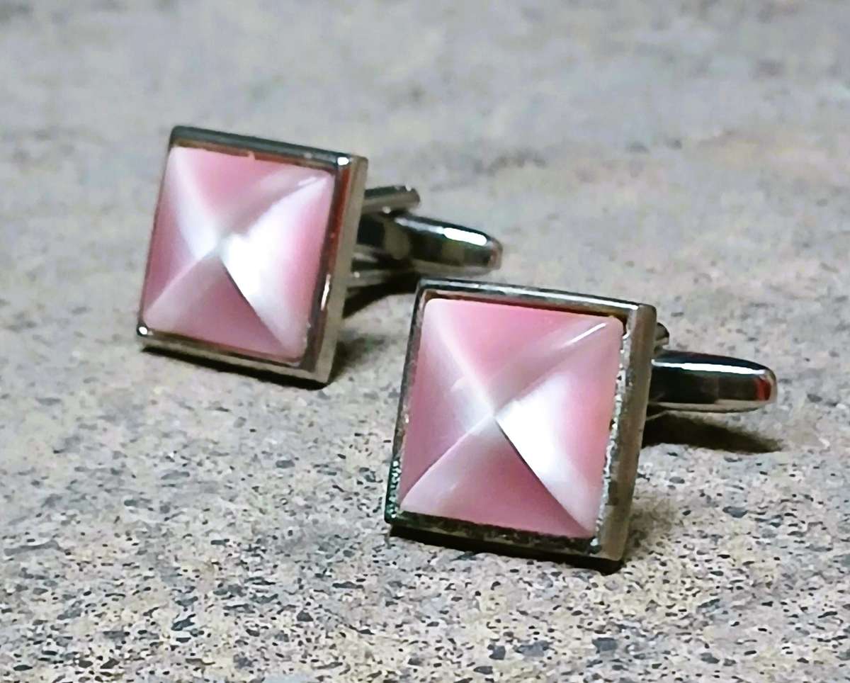 Vintage Thulian Pink Cufflinks by Elizabeth Parker UK | Silver-Tone | In Cartier-Style Box