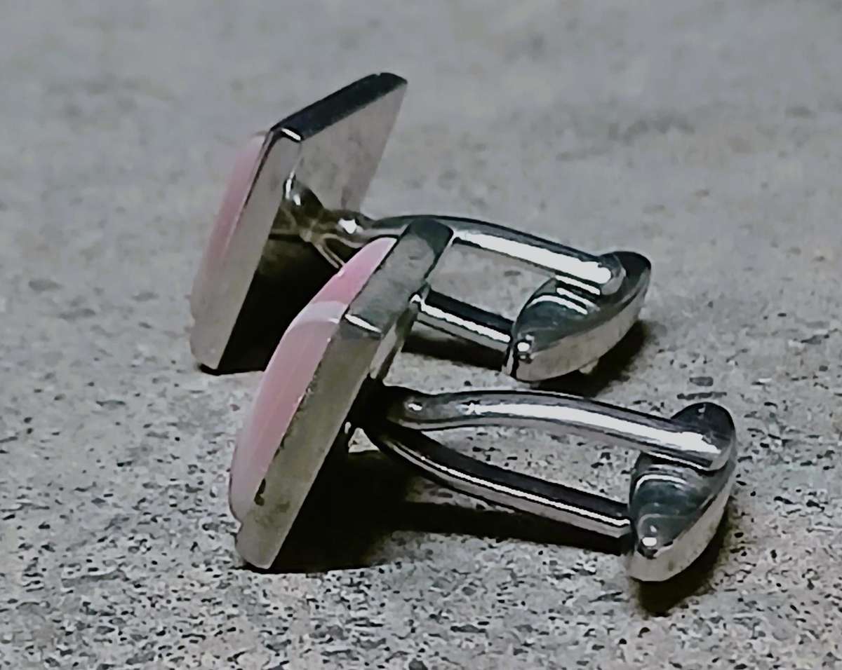 Vintage Thulian Pink Cufflinks by Elizabeth Parker UK | Silver-Tone | In Cartier-Style Box