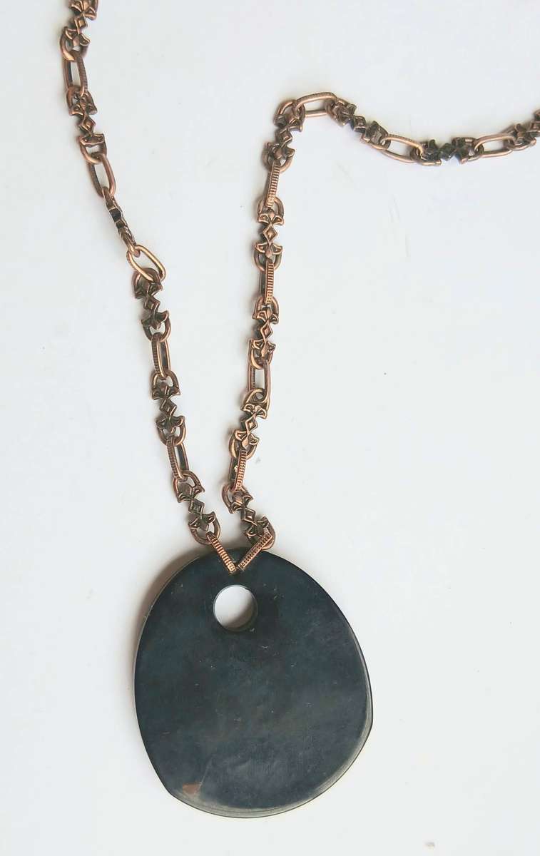 Vintage Victorian Revival Necklace | Faux Tortoiseshell Pendant on Rose Gold Tone Fancy Link Chain