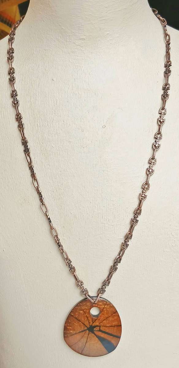 Vintage Victorian Revival Necklace | Faux Tortoiseshell Pendant on Rose Gold Tone Fancy Link Chain