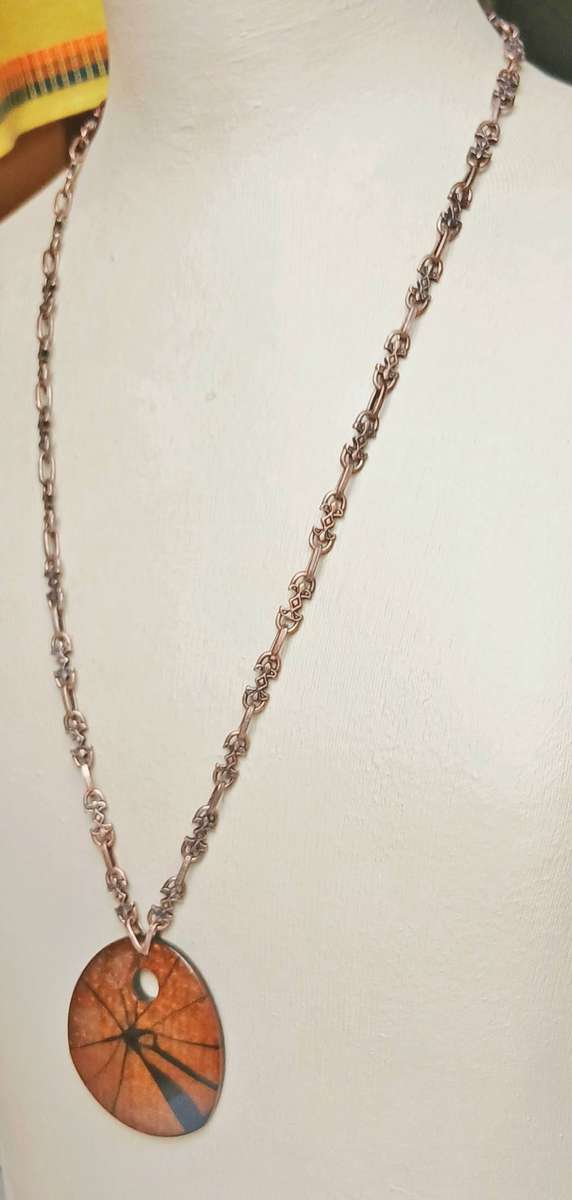 Vintage Victorian Revival Necklace | Faux Tortoiseshell Pendant on Rose Gold Tone Fancy Link Chain