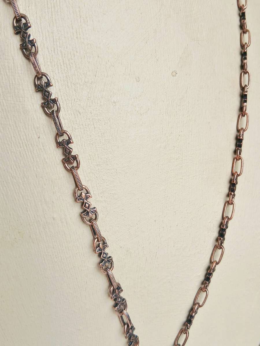 Vintage Victorian Revival Necklace | Faux Tortoiseshell Pendant on Rose Gold Tone Fancy Link Chain
