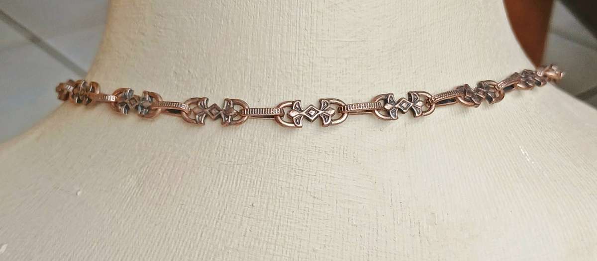 Vintage Victorian Revival Necklace | Faux Tortoiseshell Pendant on Rose Gold Tone Fancy Link Chain