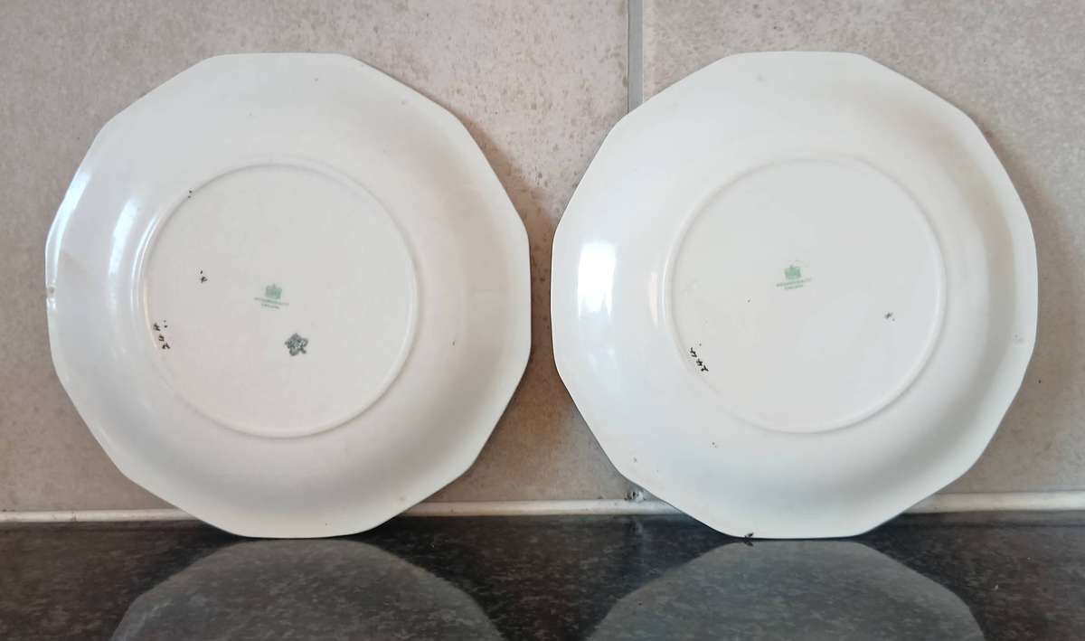 Vintage Wedgwood Peach Pattern Plates | Pair of 22.2cm Octagonal Dinner Plates