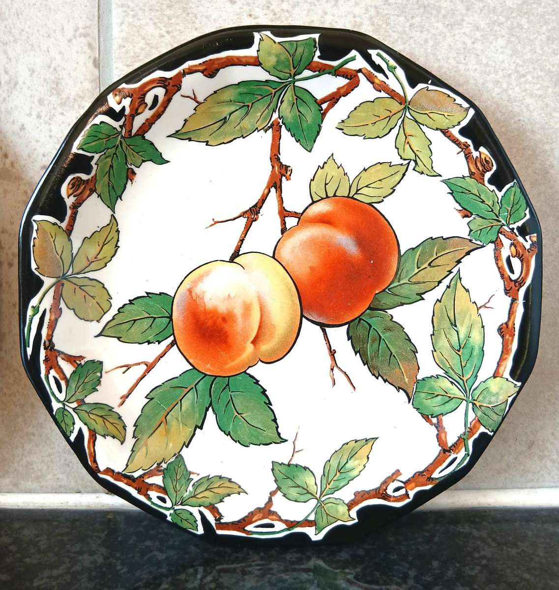 Vintage Wedgwood Peach Pattern Plates | Pair of 22.2cm Octagonal Dinner Plates