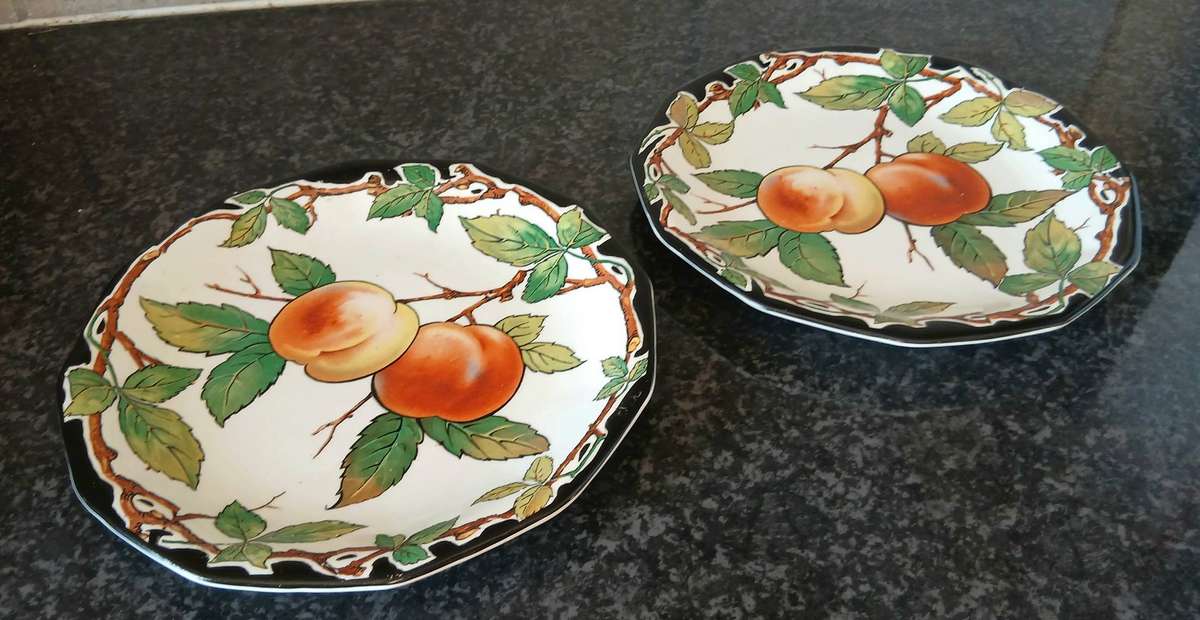 Vintage Wedgwood Peach Pattern Plates | Pair of 22.2cm Octagonal Dinner Plates