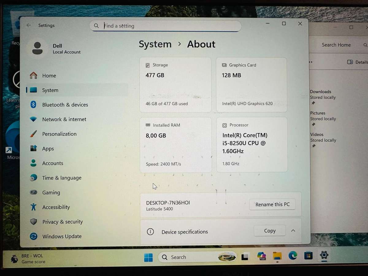 8TH GEN I5, 8GB RAM, 512GB SSD DELL LATITUDE 5400 NOTEBOOK PC (C GRADE)
