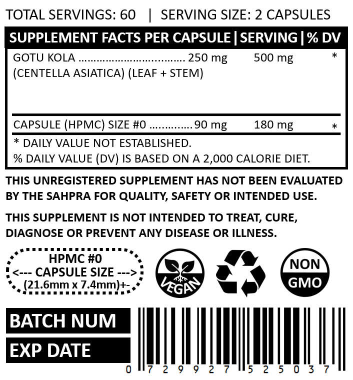 BRAHMI (GOTU KOLA) CAPSULES (120)