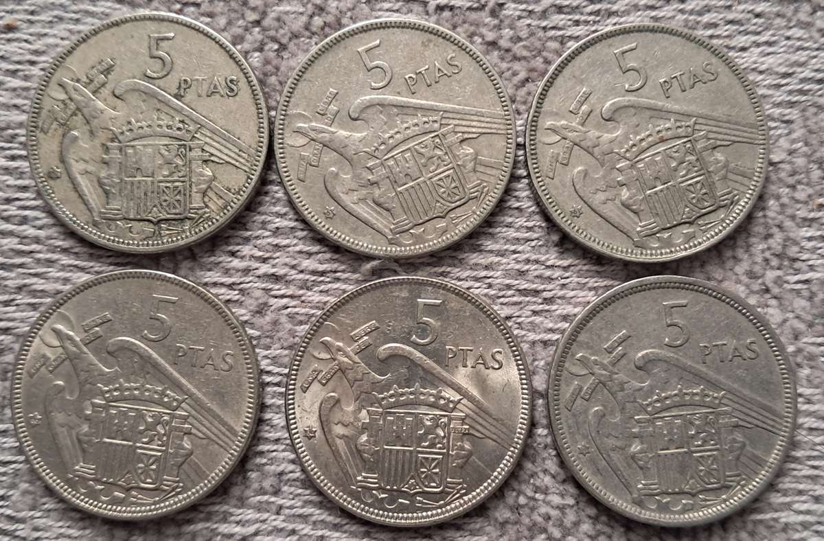 6 X SPAIN 5 PESETA :  DIFFERENT MINT DATES