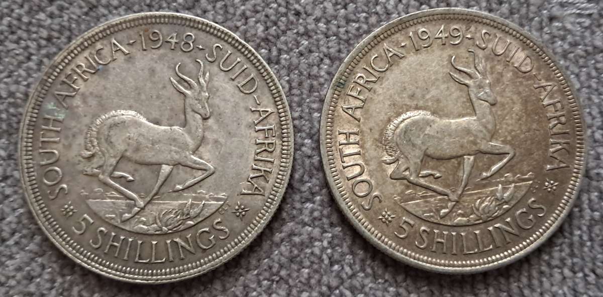 1948 & 1949 UNION OF SOUTH AFRICA 5 SHILLING PAIR
