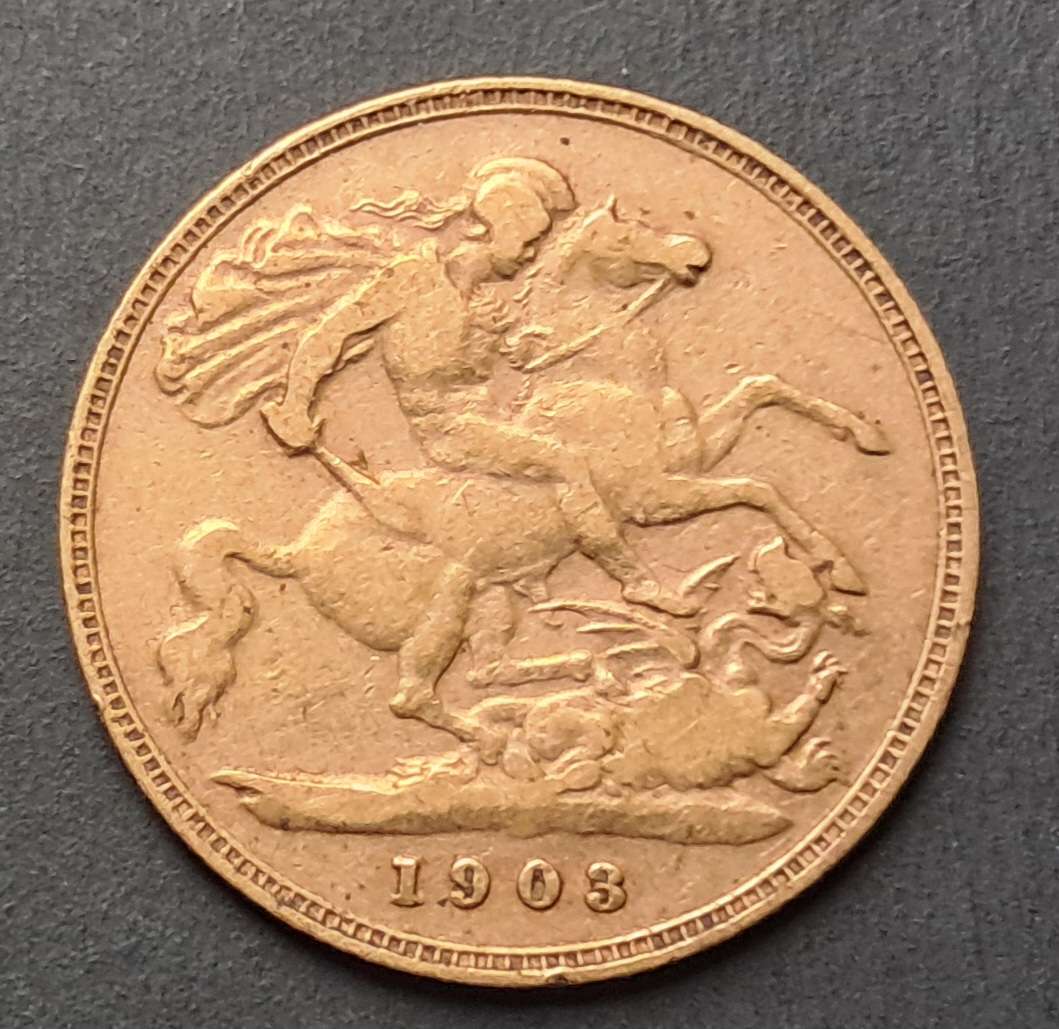 1903 GREAT BRITAIN KING EDWARD VII HALF SOVEREIGN : GOLD HALF POUND