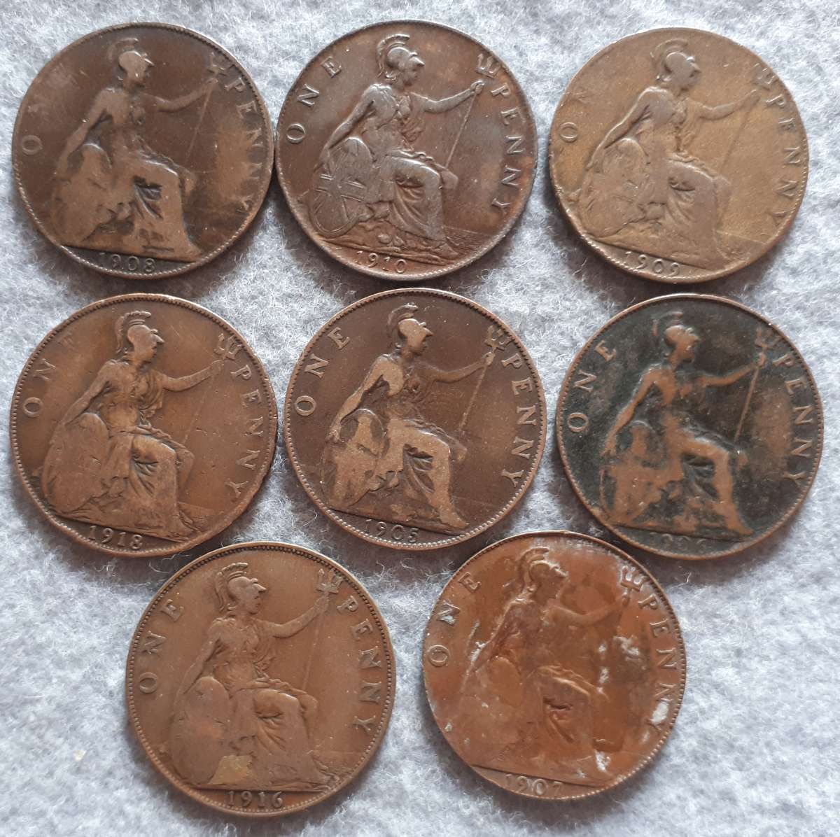 1905 - 1910 GREAT BRITAIN ONE PENNY LOT X 6