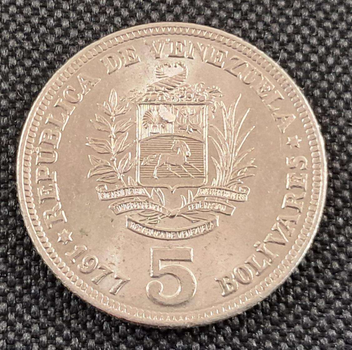 1977 VENEZUELA 5 BOLIVAR