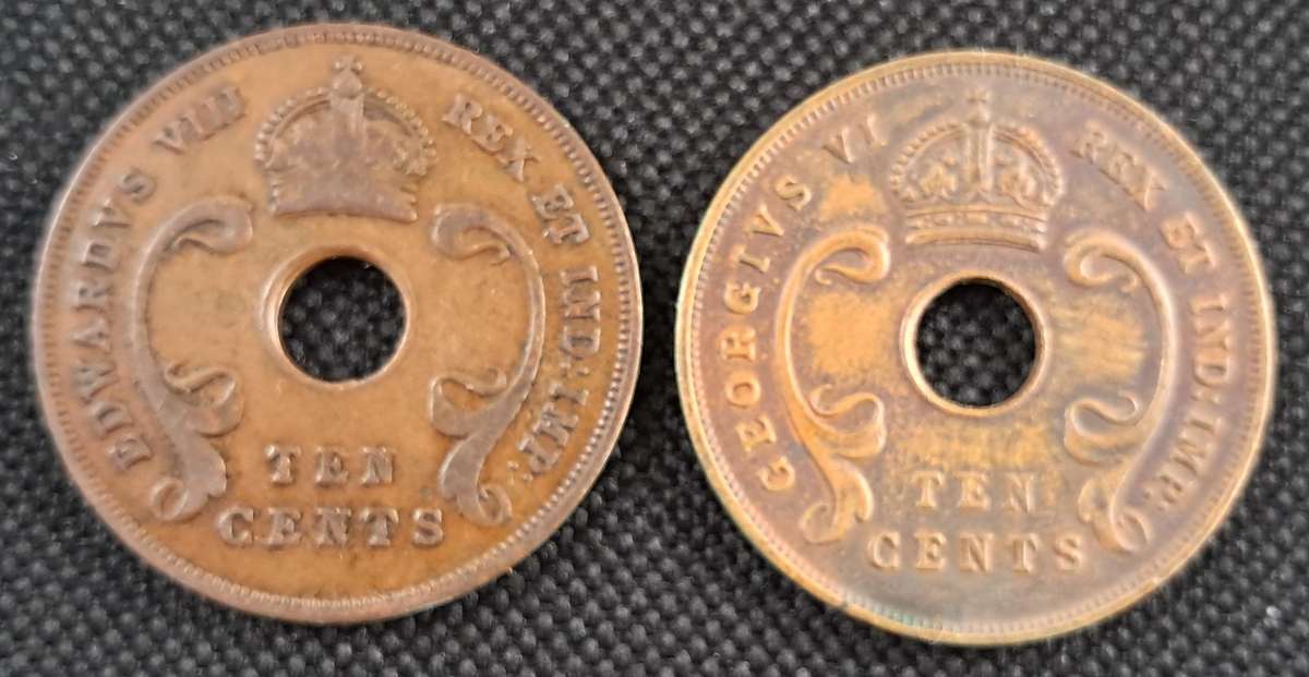 1936 & 43 EAST AFRICA 10 CENTS PAIR