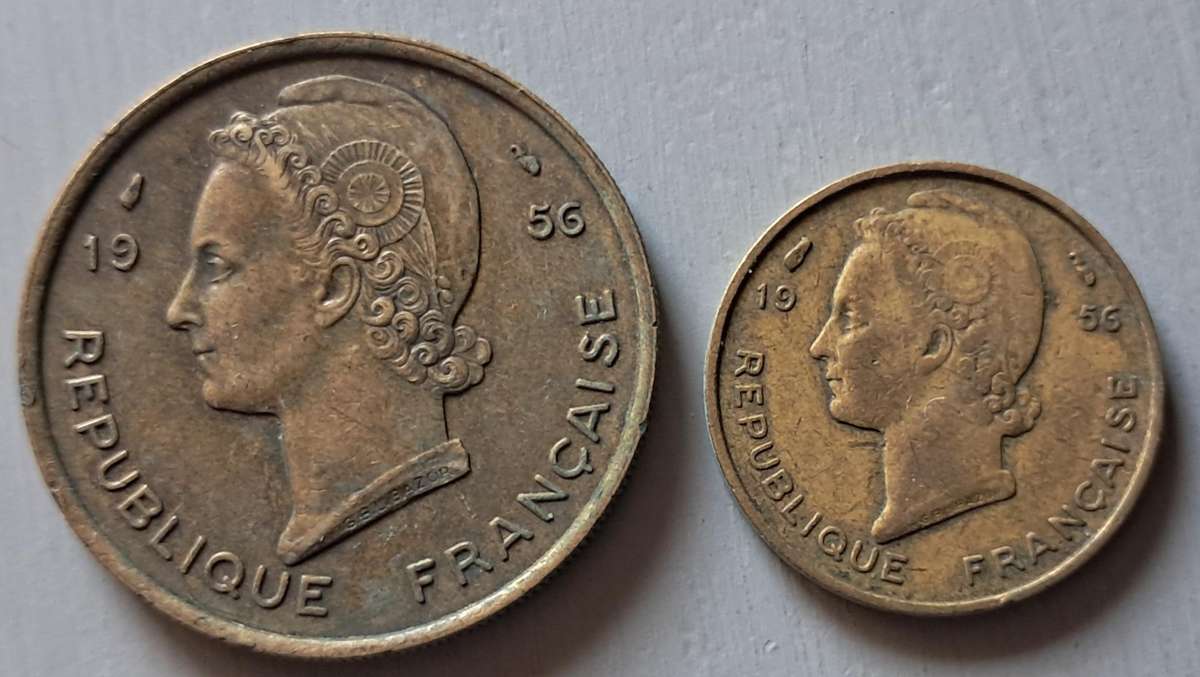 1956 FRENCH WEST AFRICA 25 & 5 FRANCS PAIR