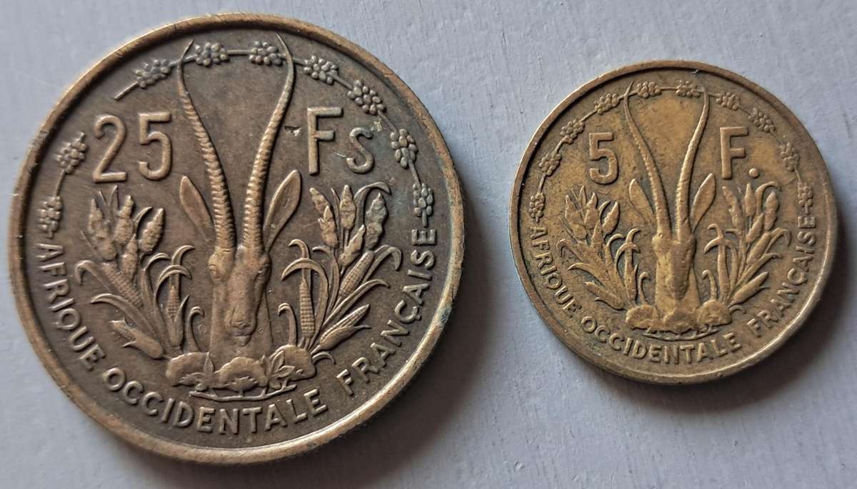1956 FRENCH WEST AFRICA 25 & 5 FRANCS PAIR