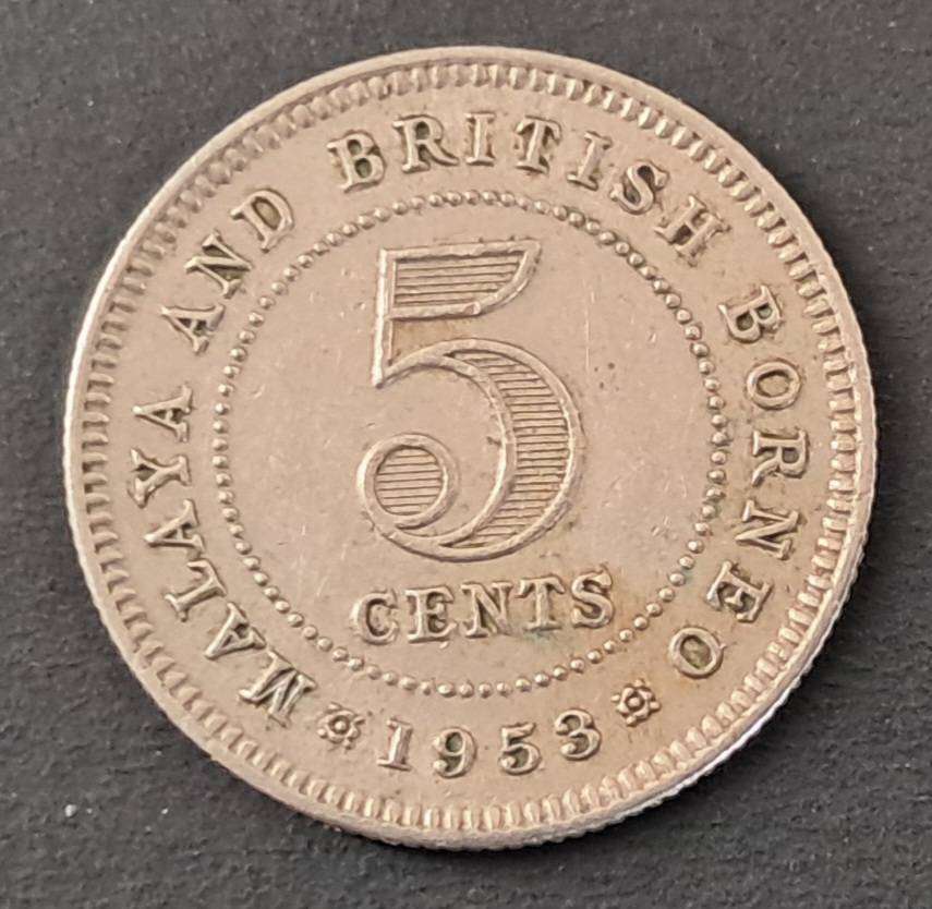 1953 MALAYA & BRITISH BORNEO 5 CENTS