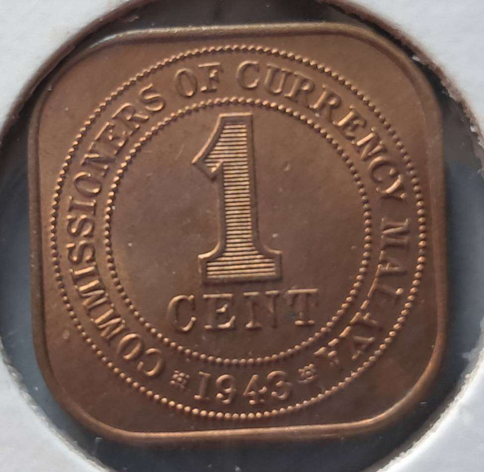 1943 MALAYA 1 CENT : BRILLIANT UNC