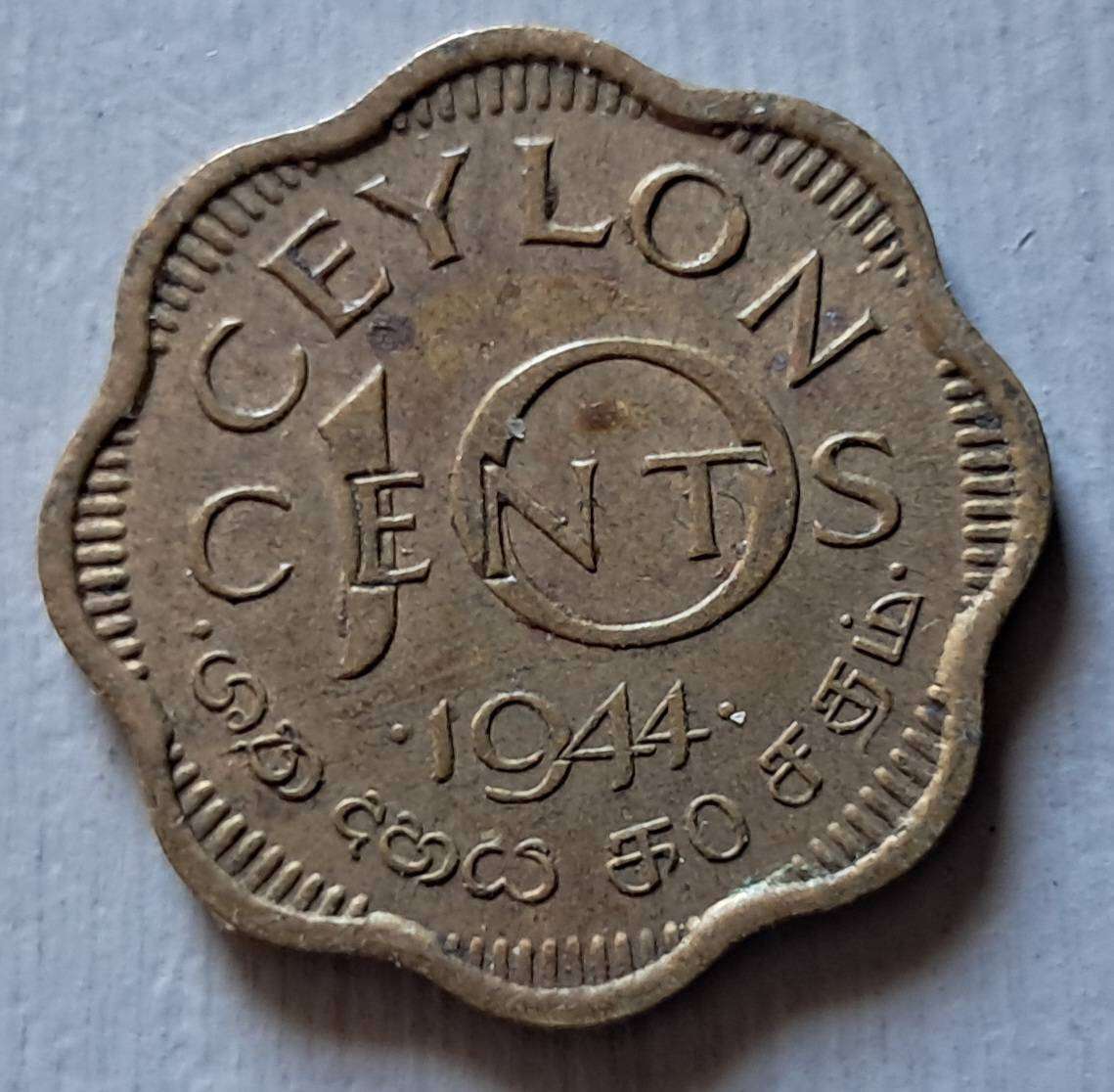 1944 CEYLON 10 CENTS