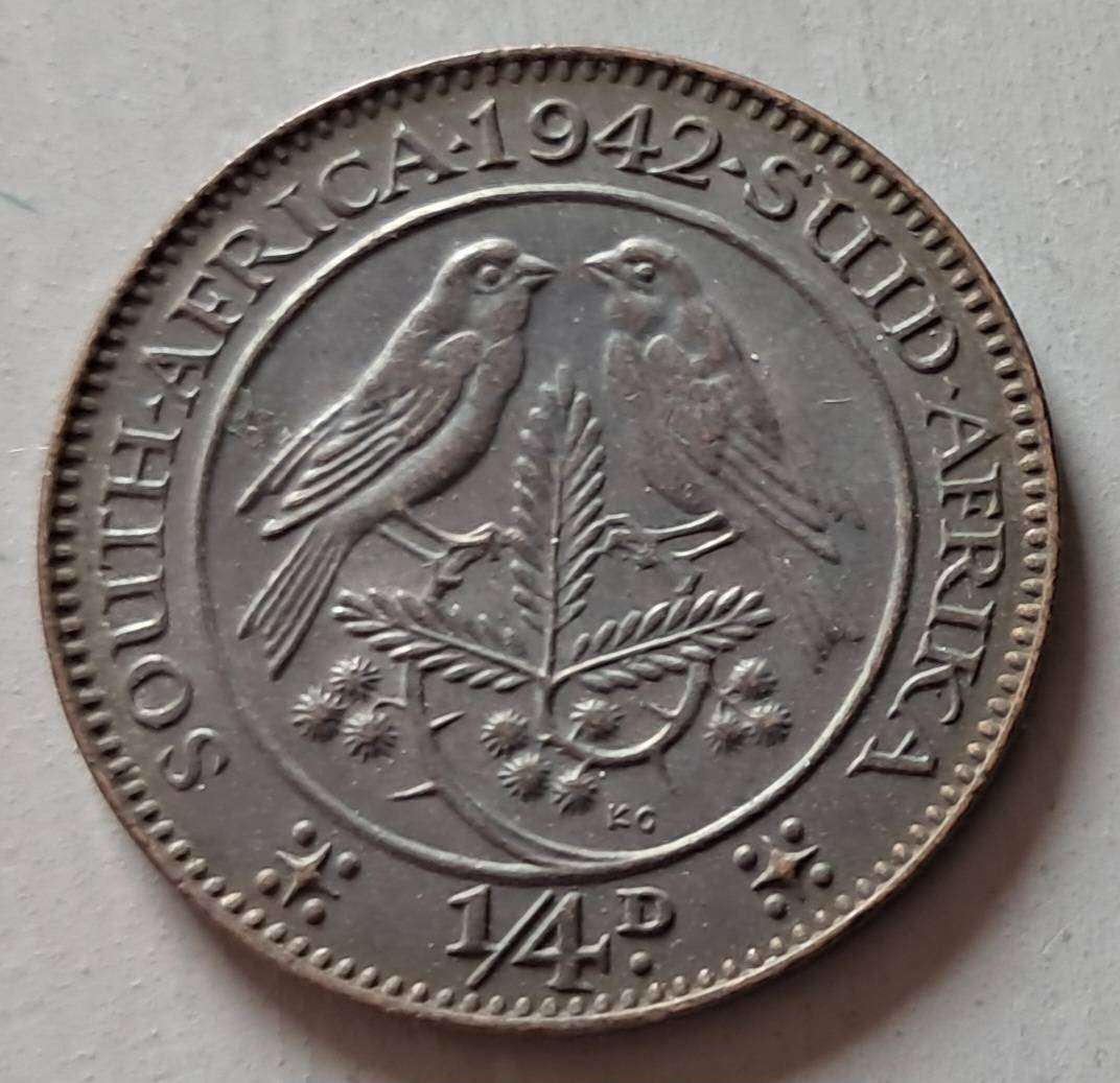 1942 UNION OF S.A. 1/4 PENNY : BLACK