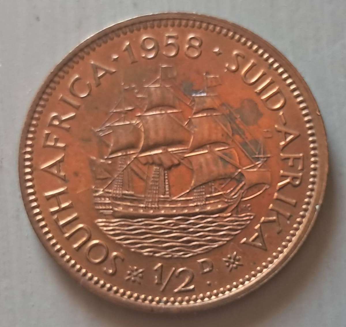 1958 UNION OF SOUTH AFRICA 1/2 PENNY