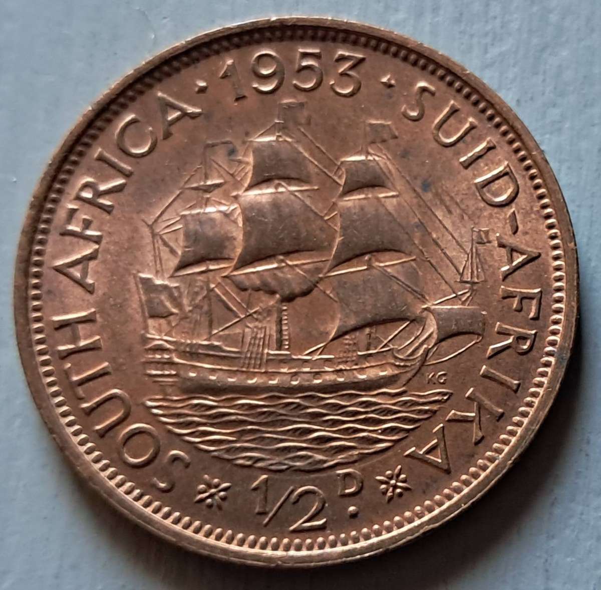 1953 UNION OF S.A 1/2 PENNY : A/UNC