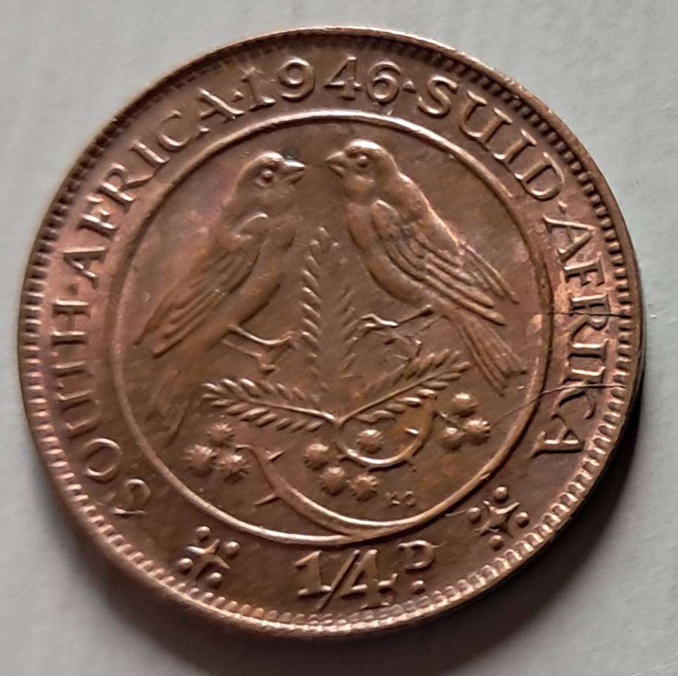 1946 UNION OF S.A 1/4 PENNY : HIGH GRADE