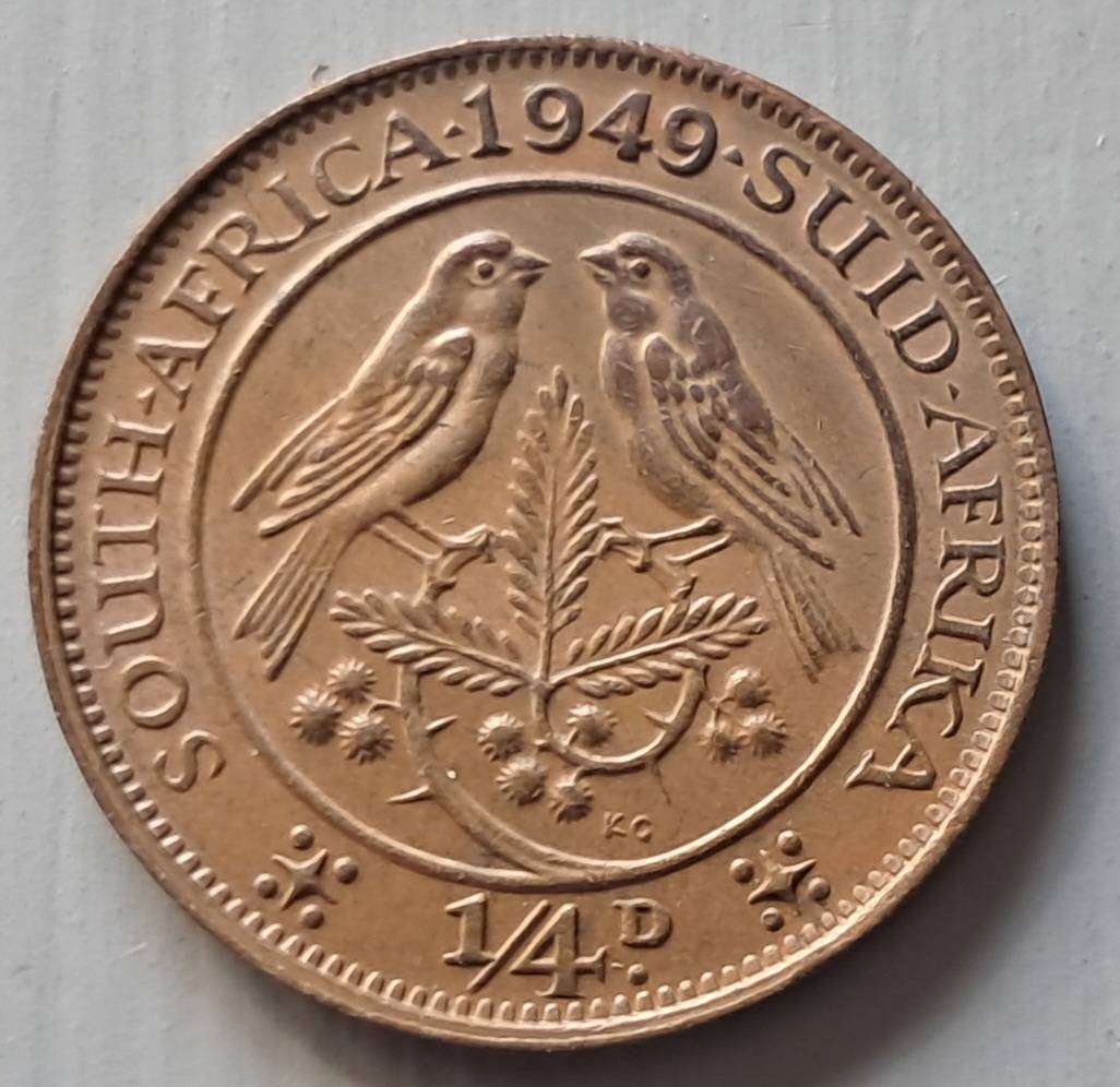 1949 UNION OF SOUTH AFRICA 1/4 PENNY