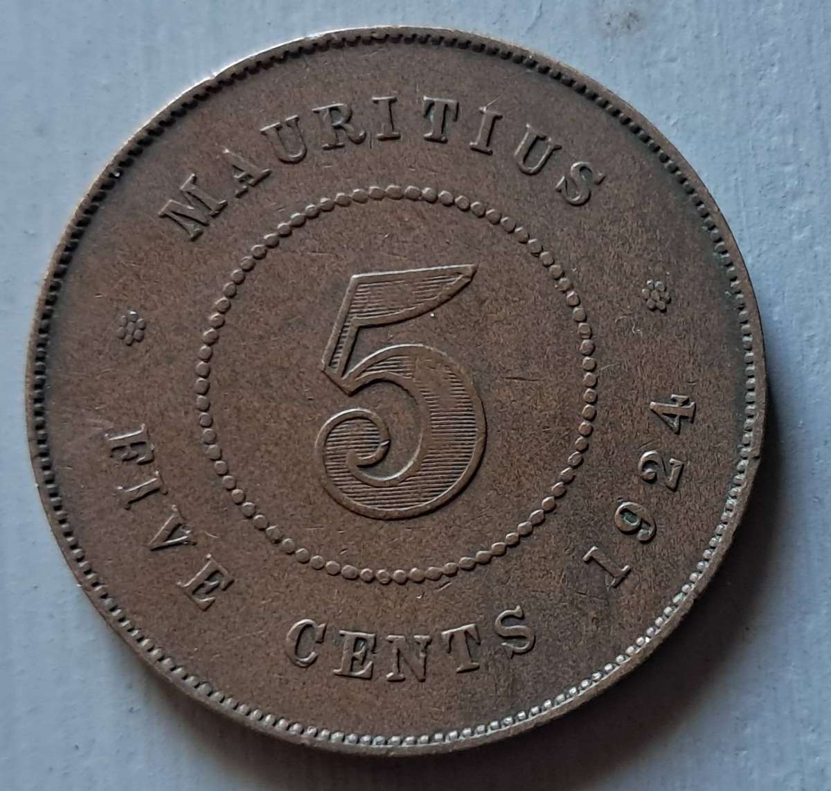 1924 MAURITIUS 5 CENT