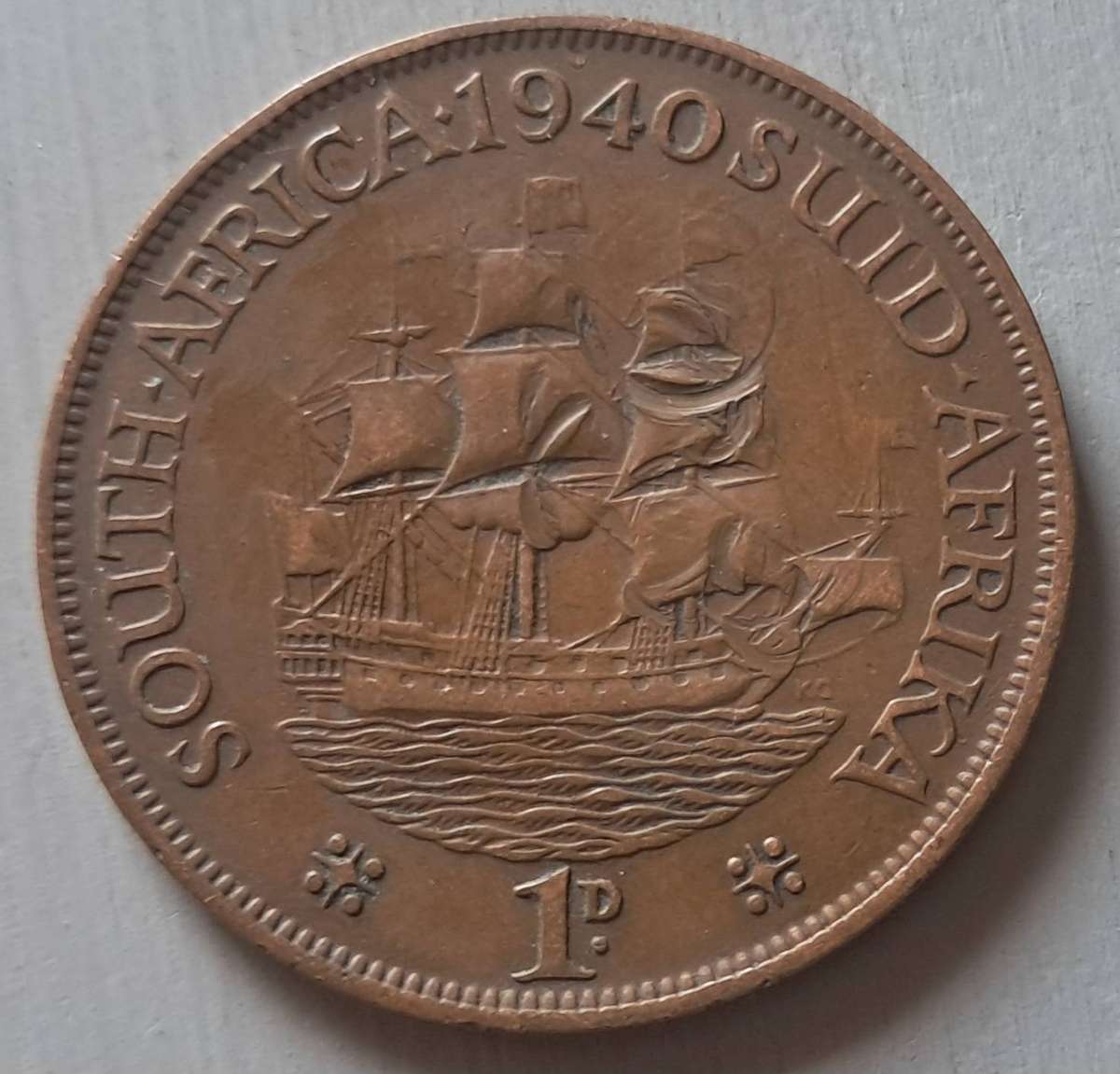 1940 UNION OF S.A 1 PENNY : NO DOT VARIETY