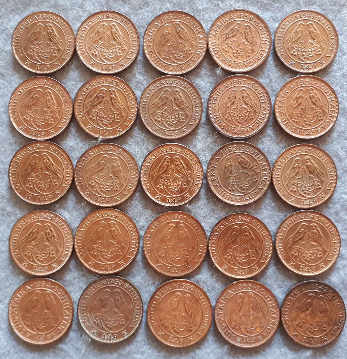 25 X SAU 1/4 PENNY LOT
