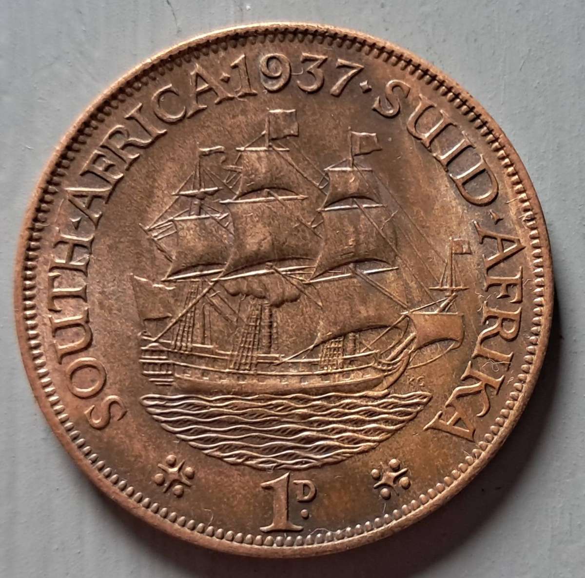 1937 UNION OF SOUTH AFRICA 1 PENNY : GREAT CONDITION