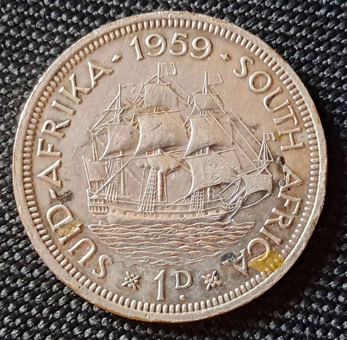 1959 UNION OF SOUTH AFRICA 1 PENNY : SILVERED
