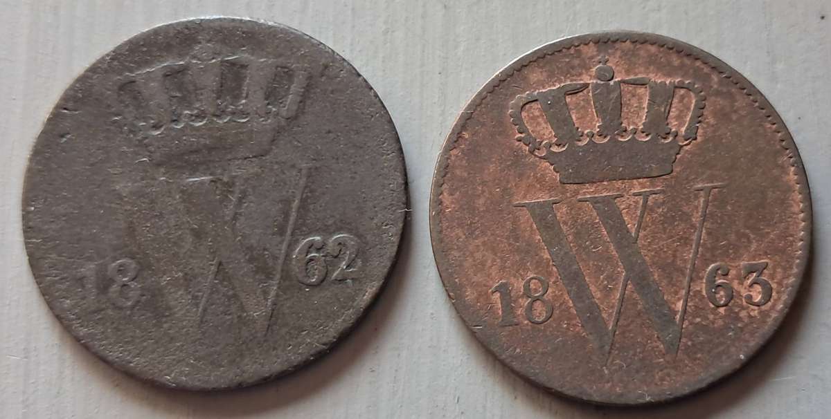 1862 & 63 NETHER,ANDS 1 CENT PAIR : WILLEM III