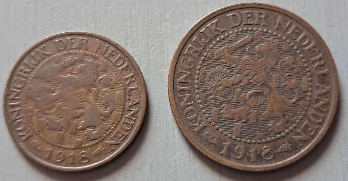 1918 NETHERLANDS 2 1/2 & 1 CENT PAIR