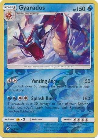 Pokemon Trading Card Game - Gyarados - 33/147 - Holo Rare Reverse Holo Sun & Moon: Burning Shadows