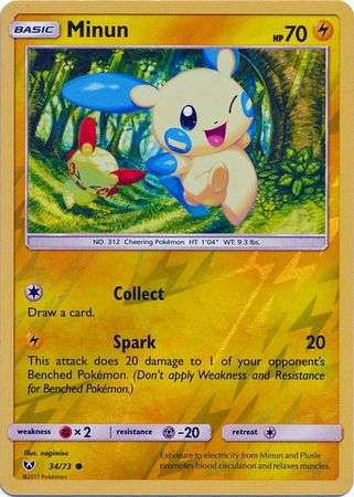 Pokemon Trading Card Game - Minun - 34/73 - Common Reverse Holo Shining Legends